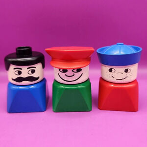 3 Vintage 80s Lego Duplo People 2x2 Square Figures Police Sailor